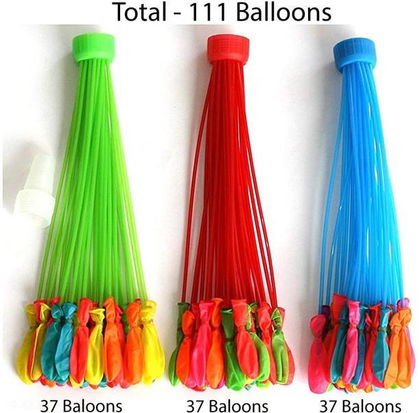 go klean Solid 37 Baloons In Each Bunch | Total 111 Balloons | Water Balloons For Kids | balloons For Holi Festival For Kids - Pack of 3 | Non Toxic Balloon Balloon