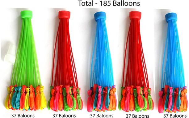 go klean Solid 37 Baloons In Each Bunch | Total 185 Balloons | Water Balloons For Kids | balloons For Holi Festival For Kids - Pack of 5 | Non Toxic Balloon Balloon