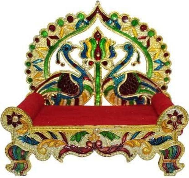 Namo International Wooden Colorful Peacock Design Singhasan for God Idols Engineered Wood Home Temple