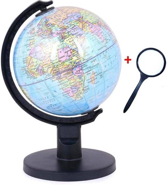GeoKraft Educational Political 5 Inch Diameter Small Globe with Plastic Arc and Base with Lens Desk & Table Top Political World Globe