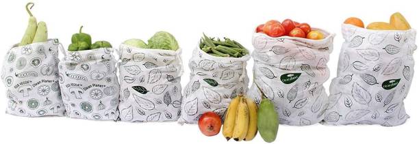 Clean Planet 100% Cotton Fridge Storage Bag for Vegetables and Fruits with Drawstring Eco-Friendly, Non-Toxic, Washable (Set of 10 Regular - 10" x 12") Pack of 10 Grocery Bags