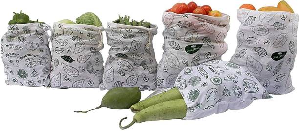 Clean Planet Multipurpose Vegetable Storage Fridge Bags Eco-Friendly, Non-Toxic, Washable, Reusable - Set of 6 (2 Large - 13"x15",4 Regular - 10"x12") Pack of 6 Grocery Bags