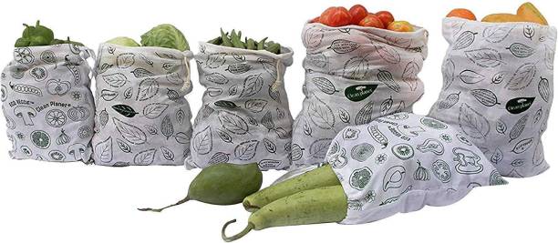 Clean Planet Multipurpose Vegetable Storage Fridge Bags Eco-Friendly, Non-Toxic, Washable, Reusable - Set of 6 (2 Large - 13"x15",4 Regular - 10"x12") Pack of 6 Grocery Bags