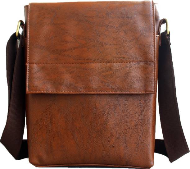 JAISBOY Brown Messenger Bag PU Leather Bag - Cross-Body Sling Bag Side Bag for Boys/Mens/Womens/Girls (I Pad,Tablet) (30 x 25 x 5 CM) (Brown)