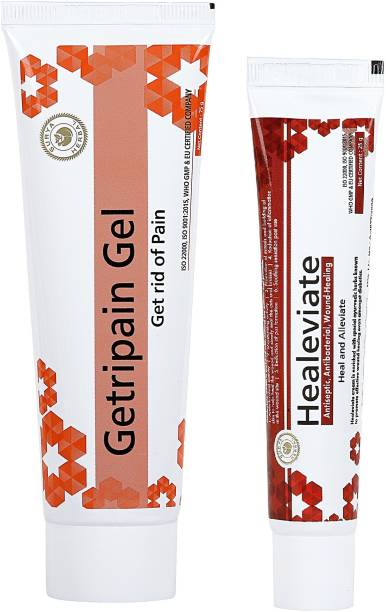 HerbRoot Surya Herbal Ayurvedic Pack of 1 Getripain Gel 75gm for Body Pain, Arthritis & Muscle Pain & 2 Healeaviate Antiseptic, Antibacterial & Wound Healing Cream 25gm each