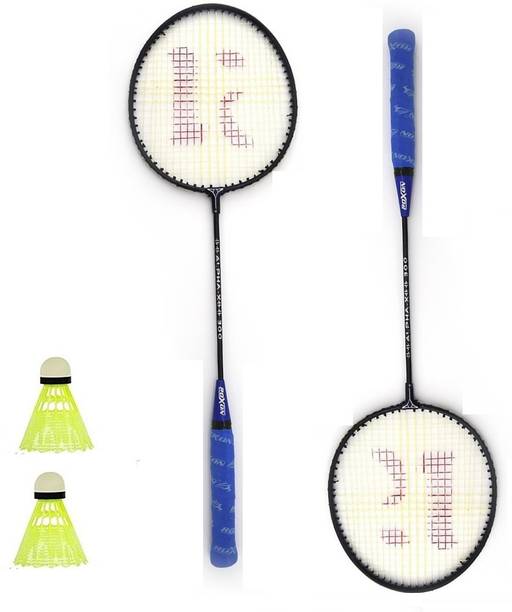 KNK Single Shaft Badminton Racket Pack Of 2 Piece With 2 Piece Plastic Shuttle बैडमिंटन किट
