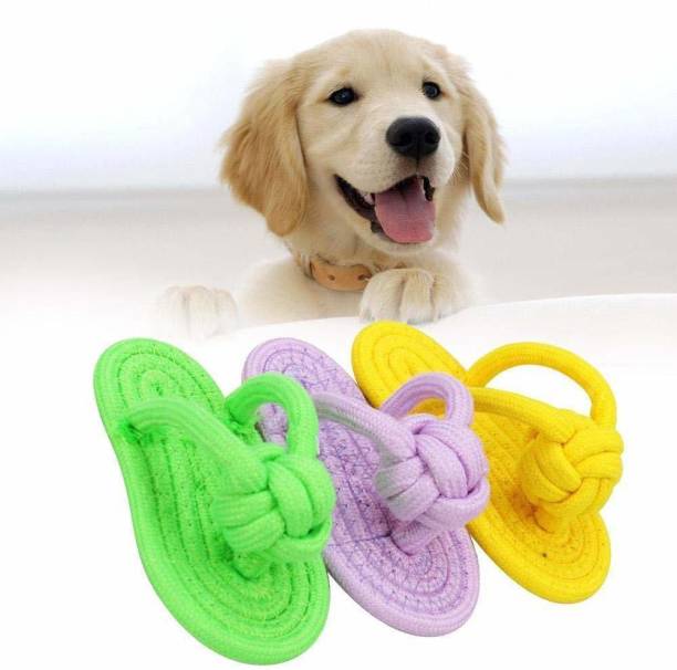 First Play Pack of 3 Slipper Shape Cotton Rope Toy For Chewing,Teething & Dental Cleaning Cotton Chew Toy For Dog & Cat