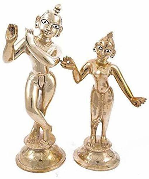 vrindavan shopi Brass Radha Krishna Statue for Pooja Gift Idol 700gms Decorative Showpiece  -  11 cm