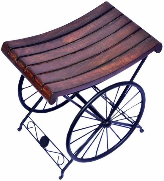 manzees Wood and Wrought Iron Wheel Shaped Stool for Home and Office Decor. Stool