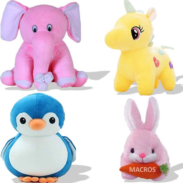 Macros Rabbit, Elephant, Unicorn, Penguin Plush Combo for Kids, Gift & Decoration (Teddy Bear)  - 25 cm