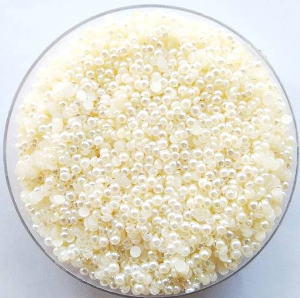 Atifa embroidery material 3mm half cut off white pearl beads for hand ,decoration,craft and jewellery making(50 gm,6000 pieces)
