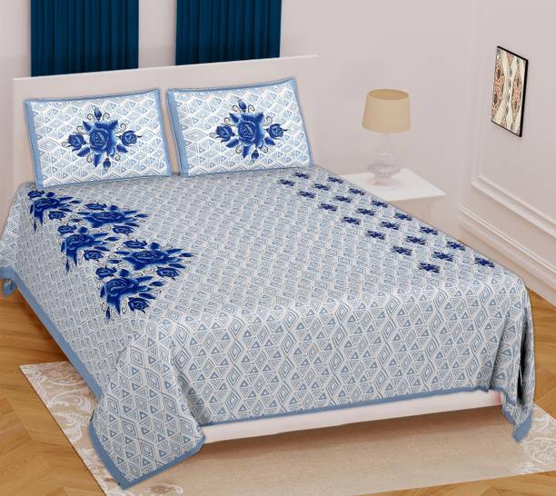 Jay ho 180 TC Cotton Double Jaipuri Prints Flat Bedsheet