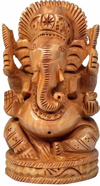 GORANSHI HANDICRAFTS Handmade Wooden Ganesha for Car Dashboard and Home Temple Decorative Showpiece  -  10 cm