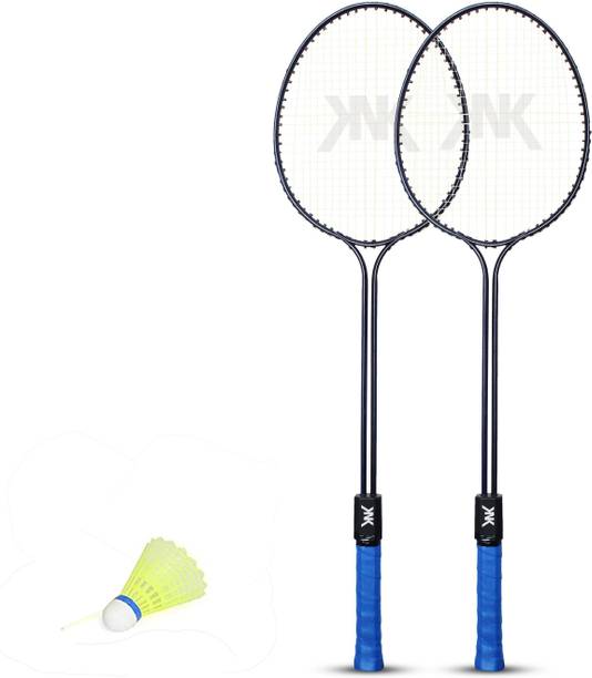 KNK Double Shaft Single Colour Set Of 2 Piece Badminton Racket With 1 Piece Plastic Shuttle बैडमिंटन किट