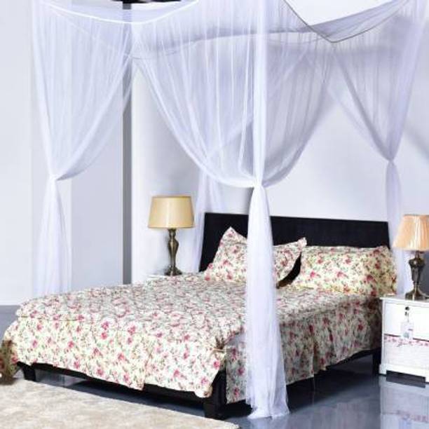 Iblay White 4 Corner Post Bed Canopy, Quick and Easy Installation for King Size Beds Large Queen Size Bed Curtain Cotton Washable Adults Mosquito Net