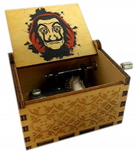 Fusked Wooden Money Heist Hand Cranked Collectable Engraved Music Box (moeny Heist)