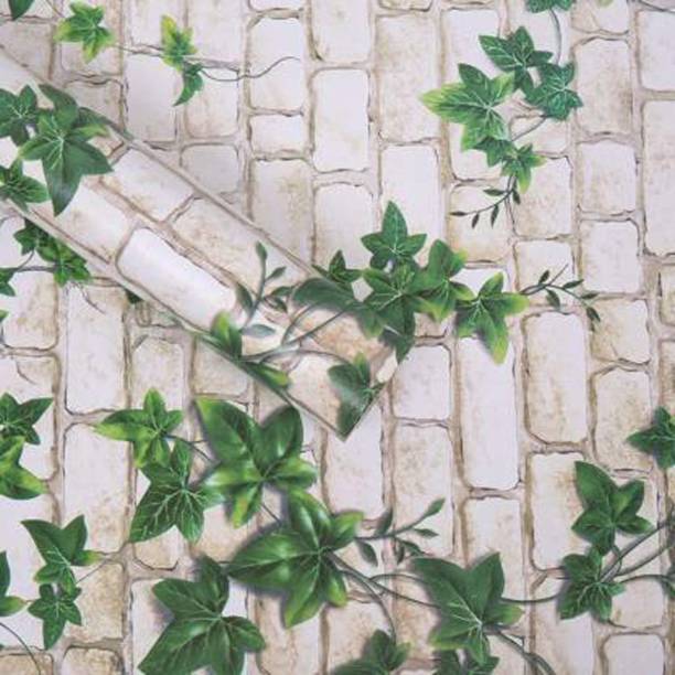 Sagar Enterprise Green Vines with White Stones PVC Self Adhesive Wallpaper