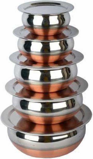 LIMETRO STEEL Set of 5 Copper Bottom Stainless Steel Handi Set / Cookware Set with Lid ( Capacity : 0.5 Ltr , 0.75 Ltr , 1 Ltr , 1.5 Ltr , 2 Ltr) Cookware Set