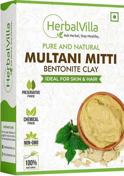 herbalvilla Pure & Natural Herbal Multani Mitti (Bentonite clay ) Face Pack Powder for Glowing Dry Skin