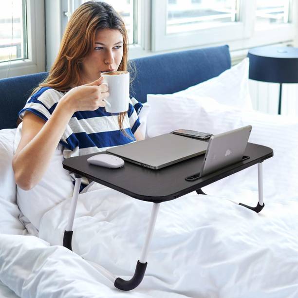 GoRogue Foldable Wooden Laptop Desk for Bed (Walnut Black) Wood Portable Laptop Table