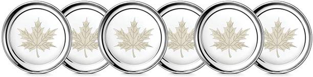 निर्विका Stainless Steel Thali Bhojan Set of 6 Dinner Plate/Halwa Plate/Bhojanthal/Lunch Plate 22 Gauge Premium Permanent Laser Multiflower Design डिनर प्लेट