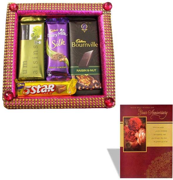 Cadbury Premium Anniversary Chocolate Basket with Anniversary Card Combo
