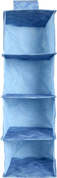 KUBER INDUSTRIES 4 Shelf Closet Hanging Organizer, 4 Tier Closet Wardrobe Organizer Clothes Storage Hanger for Family Closet Bedroom, Foldable and Universal Fit (Blue) Closet Organizer