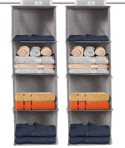 KUBER INDUSTRIES 4 Shelf Closet Hanging Organizer, 4 Tier Closet Wardrobe Organizer Clothes Storage Hanger for Family Closet Bedroom, Foldable and Universal Fit (Grey)Pack of 2)-25_F_KUBMART15321 Closet Organizer