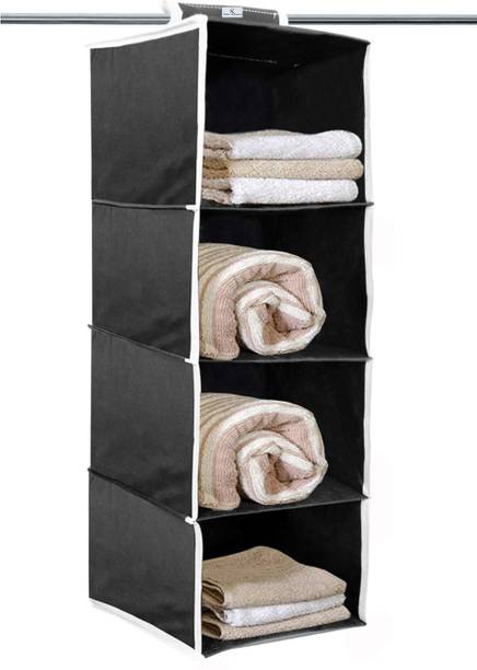KUBER INDUSTRIES 4 Shelf Closet Hanging Organizer, 4 Tier Closet Wardrobe Organizer Clothes Storage Hanger for Family Closet Bedroom, Foldable and Universal Fit (Black)-25_F_KUBMART15327 Closet Organizer