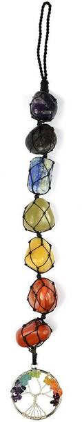 REIKI CRYSTAL PRODUCTS 7 Chakra Hanging Tumble Stone With Life of Tree Natural Crystal Stone Reiki Healing Hanging Stone Wall HangingSelenite Stick Decorative Showpiece  -  26 cm