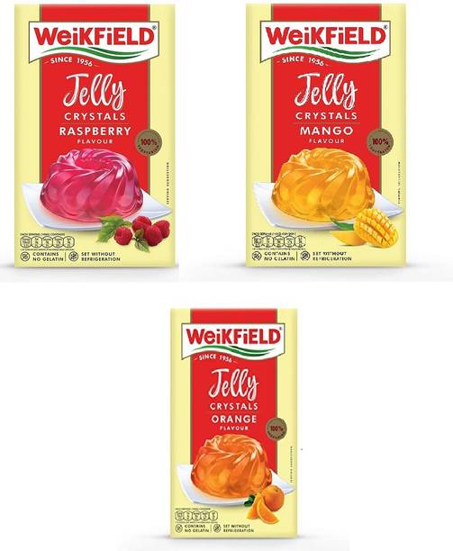 WeiKFiELD Jelly Crystal Raspberry, Orange, Mango Flavour (Pack of 3) 90g Jelly Crystals