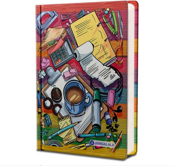 Jhingalala Chaotic Workspace Hard Bound Undated A5 Diary Notebook (20 X 14.5 CM, 80 GSM, 190 Ruled Perforated Pages) Diary for Writing, Gift for Friend, Personal Diary A5 Notebook Ruled 190 Pages