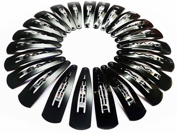 Kidzoo 24Pcs BLACK METAL TIC TAC Hair Clips for Women and Girls High quality Glossy Black metal snap Non-Slip Metal Hair Clips Tic Tac Size 4.5cm easily fix any Hairstyle Tic Tac Clip