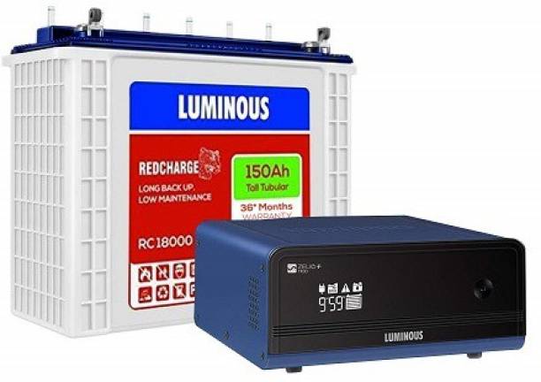 LUMINOUS Zelio 1100 Sine Wave Inverter With RC18000 150Ah Tall Tubular Inverter Battery Tubular Inverter Battery