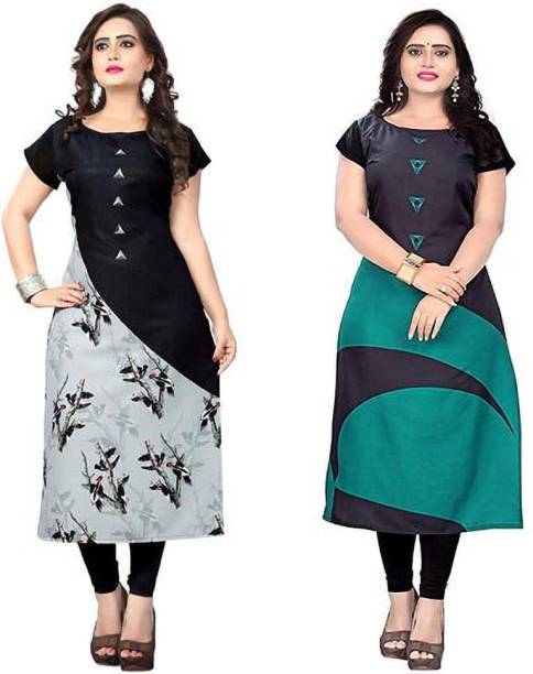 Pack of 2 Women Floral Print Crepe A-line Kurta Price in India