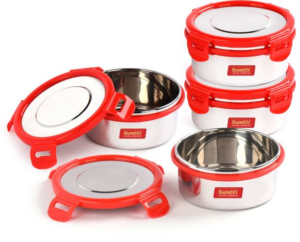 Sumeet Airtight & Leak Proof Steelexo S.S. Container/Lunch Box with Stainless Steel Lid Set of 4Pcs (300Ml Each) 4 Containers Lunch Box