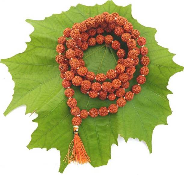 Moksh Spiritual Original 5 Mukhi Rudraksha Natural 9-10 mm Beads Japa Mala 108 Beads Wood Chain Wood Chain Wood Chain