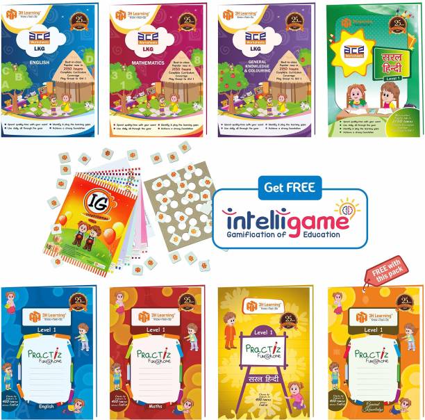 LKG Kids 592 Pages - 8 Books Bundle ACE Early Learning Worksheets & Writing Practice In English, Maths, Hindi, GK / EVS (KG 1 / 3-5 Yrs) Paperbacks, 3H Learning