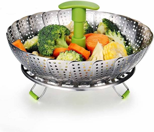 SYGA Medium Stainless Steel Steamer Basket for Vegetable/Insert for Pots, Pans steam boiling-6.5"-10", Green Stainless Steel Steamer
