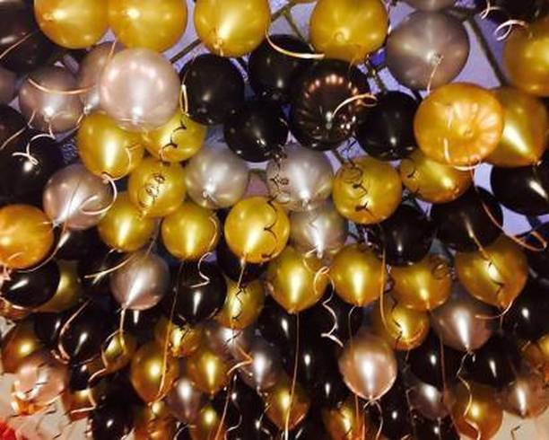 Balaji Solid HD METALIC BALLOON GOLD BALCK SILVER 50 Balloon
