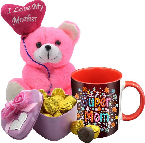 Midiron Special gifts for Lovely Mother, Dark Chocolate with Printed Ceramic Mug and Teddy, Gifts for Mother on her Birthday, Anniversary, Mother's day IZ19Choc15TinBox4PMUrTILMYMother-STMother-83 Ceramic, Silk Gift Box