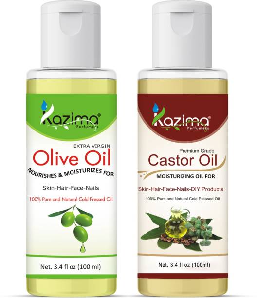 KAZIMA Combo of Olive Carrier Oil and Castor Carrier Oil (Each 100ml) Hair Oil