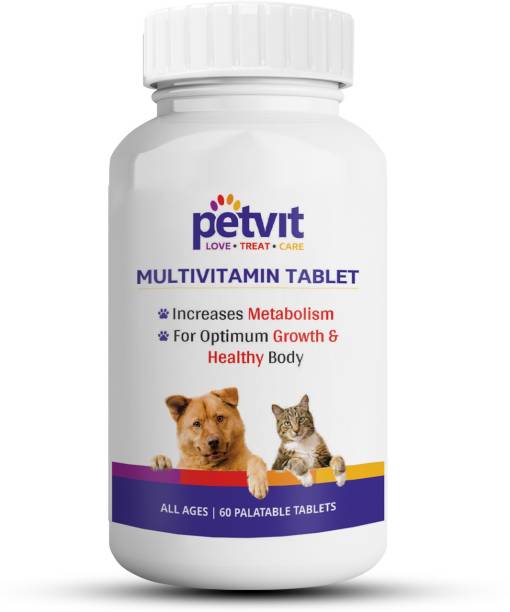 Petvit Multivitamin & Multimineral with 18 Ingredients Supplement for Skin-Coat, Joint, Digestion, Heart & Immunity For Dogs & Cats - 60 Palatable Chewable Tablets | For All Pet Health Supplements