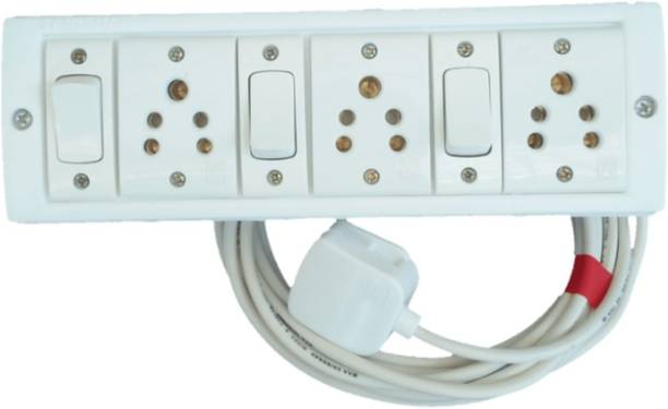VKV Extension board with 4 meter,1 mm , 2 core ,copper cable and 6A 3 pin plug, 3- 6A socket, 3 - 6A switch. 3  Socket Extension Boards