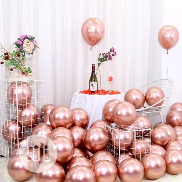 Bash N Splash Solid Helium quality Chrome Rose Gold Latex Party Decoration Balloon (Pack of 50) Balloon
