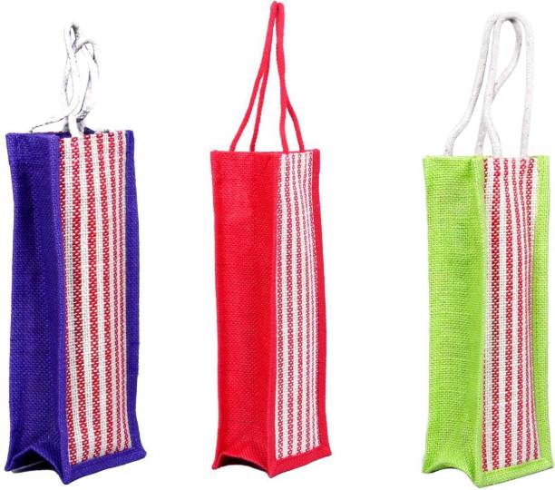 Sanchi Creation Marvell Jute 2 L Bottle Bags (Multicolored)- Pack of 3