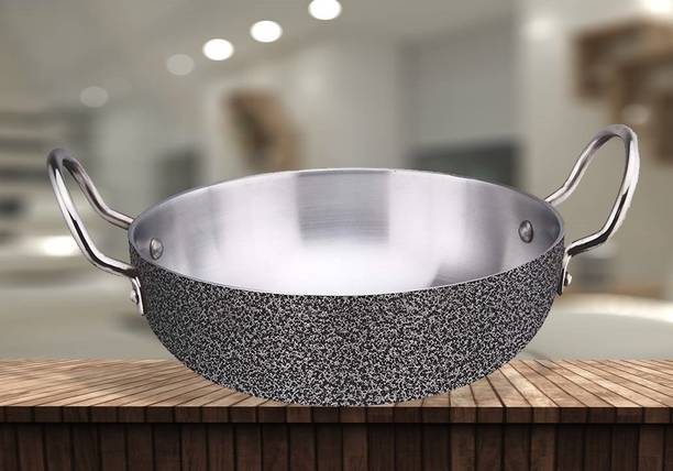 Navghar by NavGhar Aluminum heavy quality kadahi 3.2 mm thick body /with induction & gas compatible. Kadhai 25 cm diameter 3 L capacity