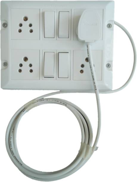 VKV Extension board (modular) with 8 meter, heavy ,3 core copper cable and 6A , 3 pon plug (achor) 4  Socket Extension Boards