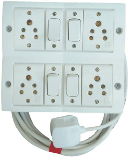 VKV Extension board with 4 meter , 1 mm, 2 core cable and 6A , 3 pin plug , 4 - 6A , 5 pin socket, 4 - 6A socket. 4  Socket Extension Boards