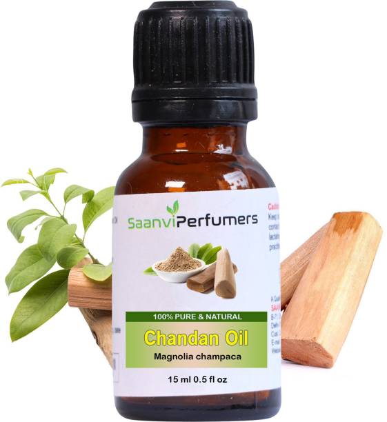 Saanvi perfumers Chandan Essential Oil | Sandalwood Essential Oil for Skin, Hair, Face, Acne Care, 100% Pure Natural & Undiluted Therapeutic Grade Oil, Excellent for Aromatherapy, Paraben & Sulphate Free